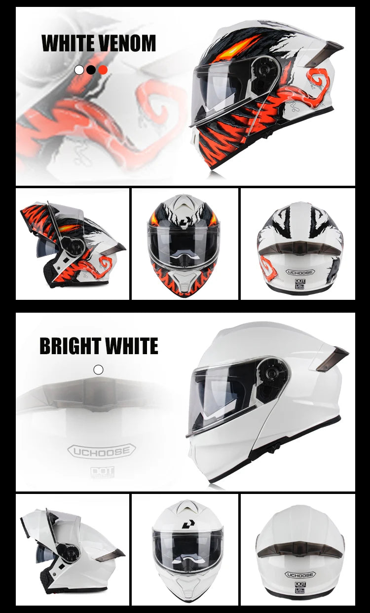 Uchoose DOT Approved Full Face Helmets Crash Motorbike Protective Gear Men Women Flip Up Helmet Motorcycle Double Sun Visor