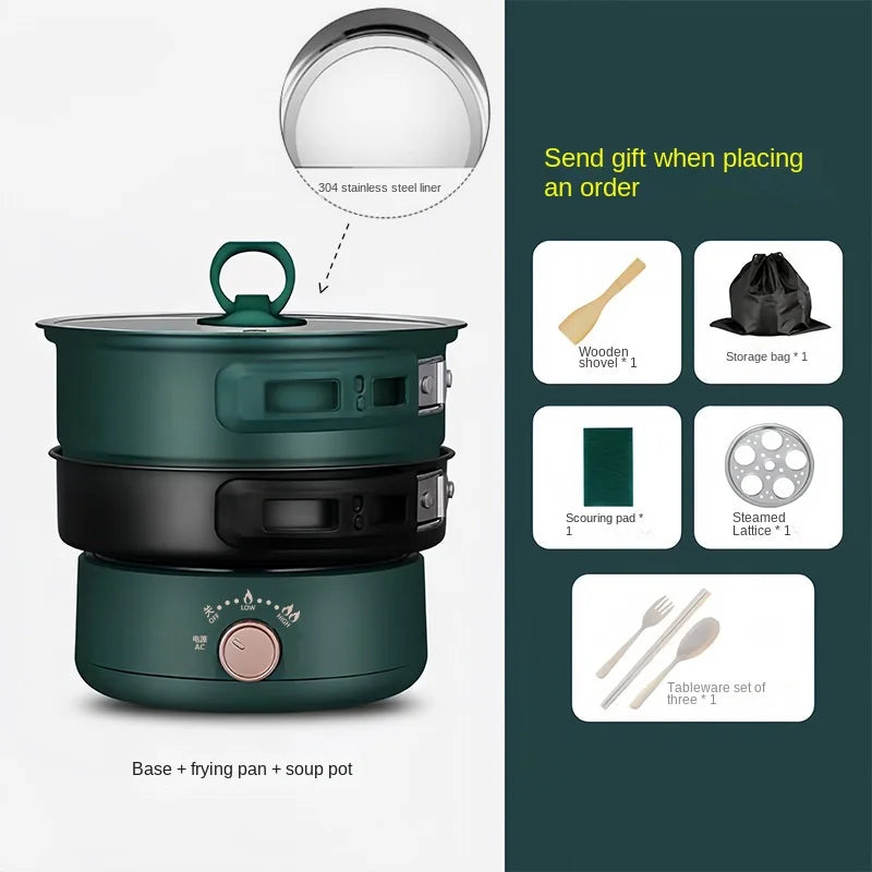 Electric Cooking Pot Foldable Hotpot Portable Multicooker Split Type Rice Cooker Electric Frying Pan Home Travel 1.6L