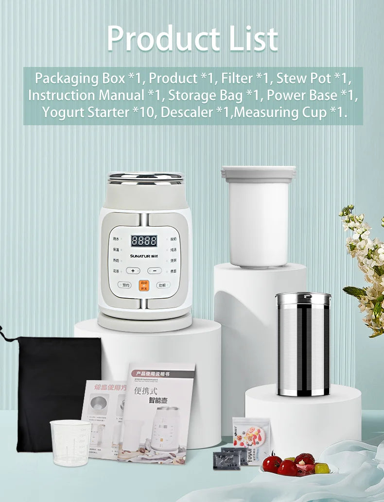 SUNATUR 600ml 700W Electric Cooker Multifunctional Rice Cooker Stew Pot Slow Cooker Mini Porridge Pot Portable Soup Pot