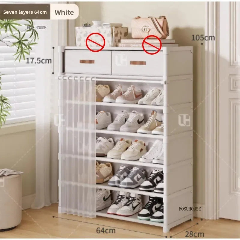 Multi layer Shoe Rack with Drawer for Entryway Hallway Storage Durable Metal Frame Indoor Organizer Space Saving Hanger Unit