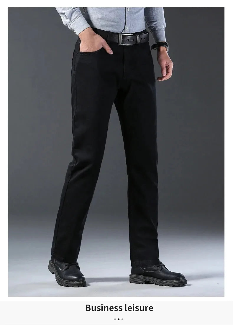 2026 Summer Spring New Men's Pure Black Slim Jeans Elastic Straight Pants BusinessLeisure Korean Vintage Denim Pants Male