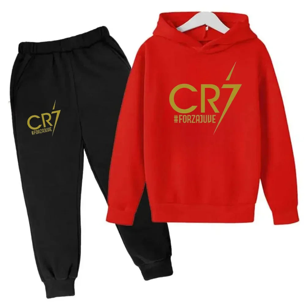 Ronaldo CR7 Print Football Idol Clothing Children Hoodie 2pcs Set Pants Suit Kids Boys Tracksuit Girls Clothing Sport Tracksuits