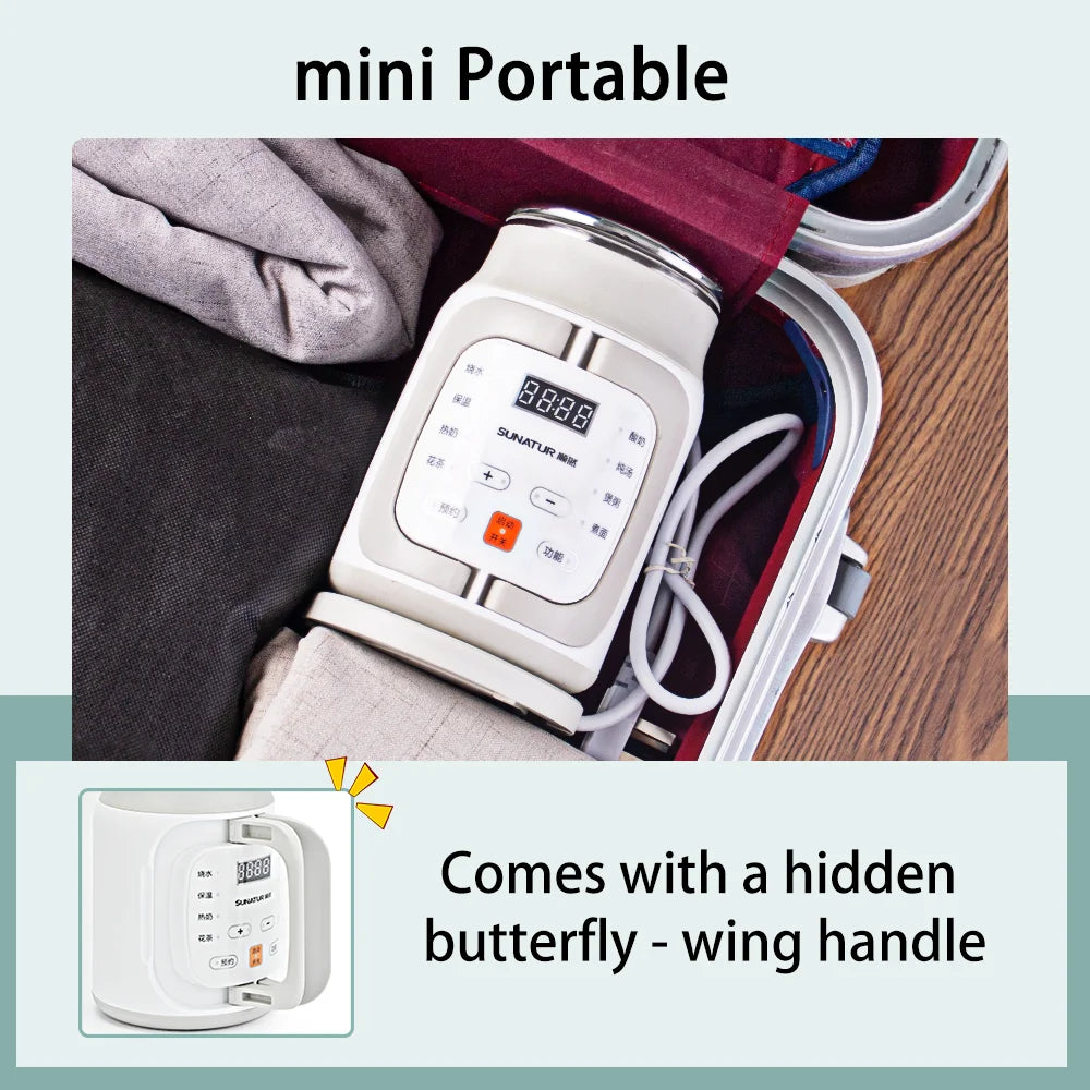 SUNATUR 600ml 700W Electric Cooker Multifunctional Rice Cooker Stew Pot Slow Cooker Mini Porridge Pot Portable Soup Pot