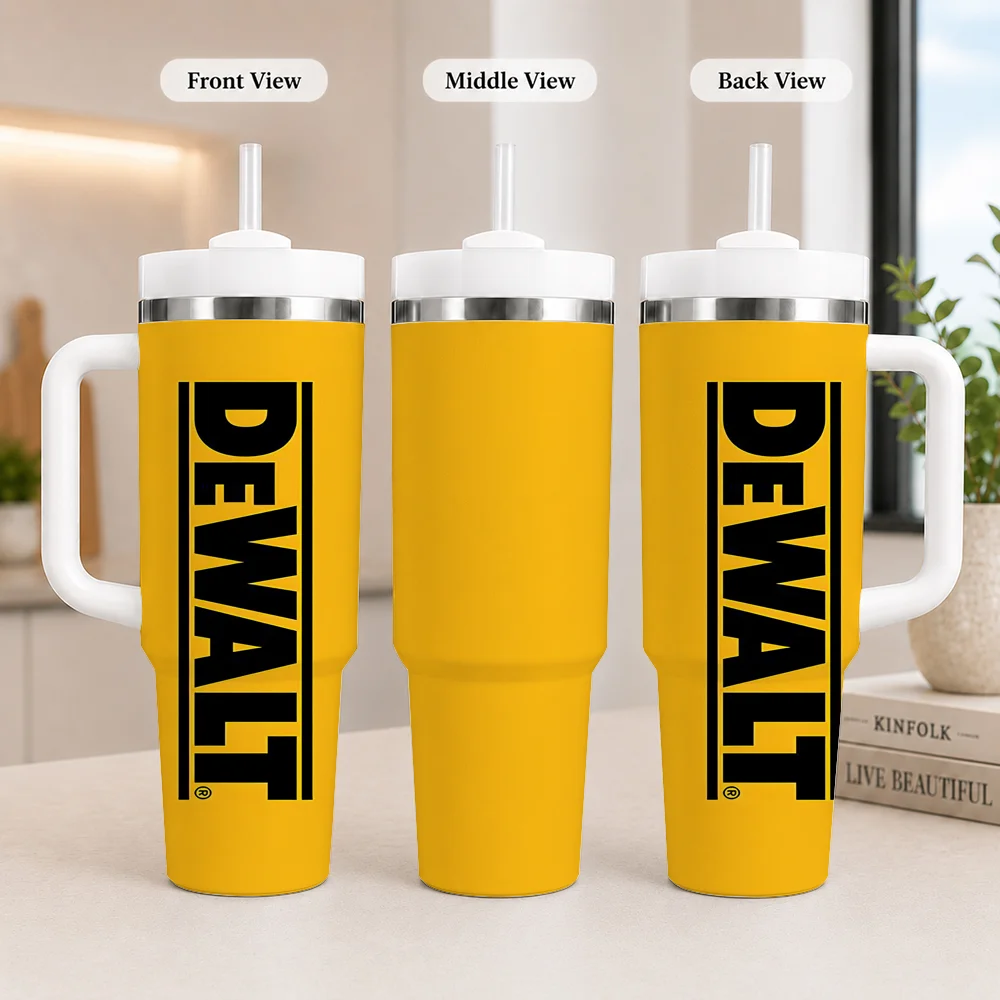 Tool Brand DeWalt Banner Vacuum Flasks 40oz Insulated Tumbler with Handle, Straw and Lid, Stainless Steel Travel Cup