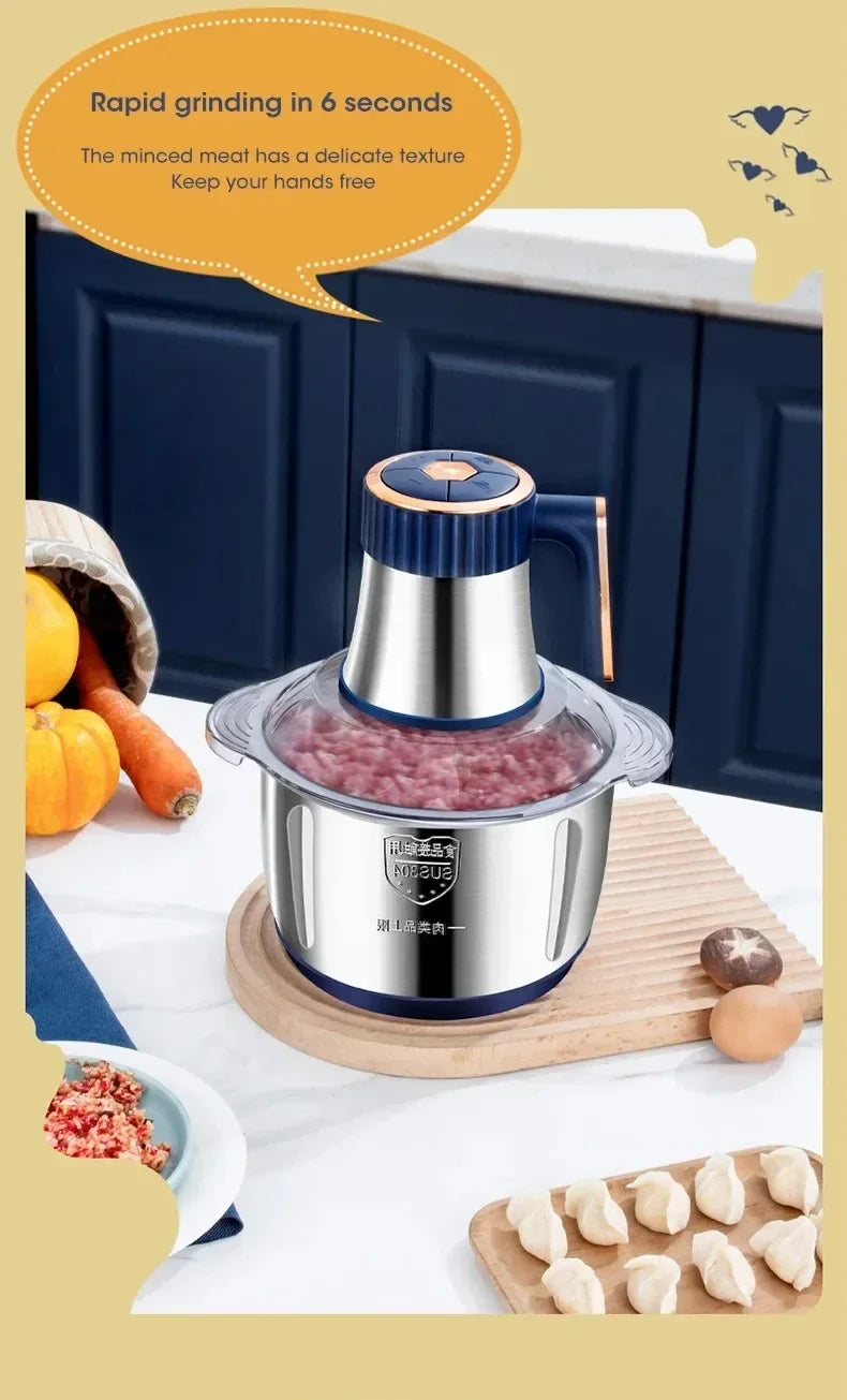 Electric Meat Grinder 5L Stainless Steel Meat Mincer Vegetables Blender, 500W Household Stuffing and Food Processor 5 Speeds