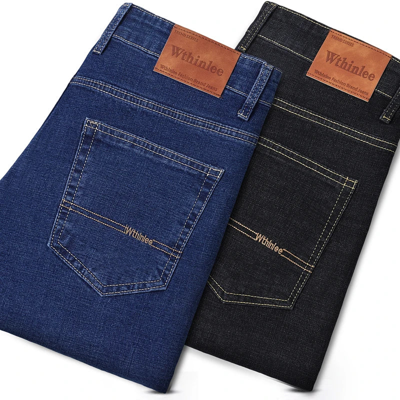 2026 Stretch Stretch Fashion Classic Blue Black Work  New Business Men's Jeans Casual StraightDenim Trousers Male Brand Clothing