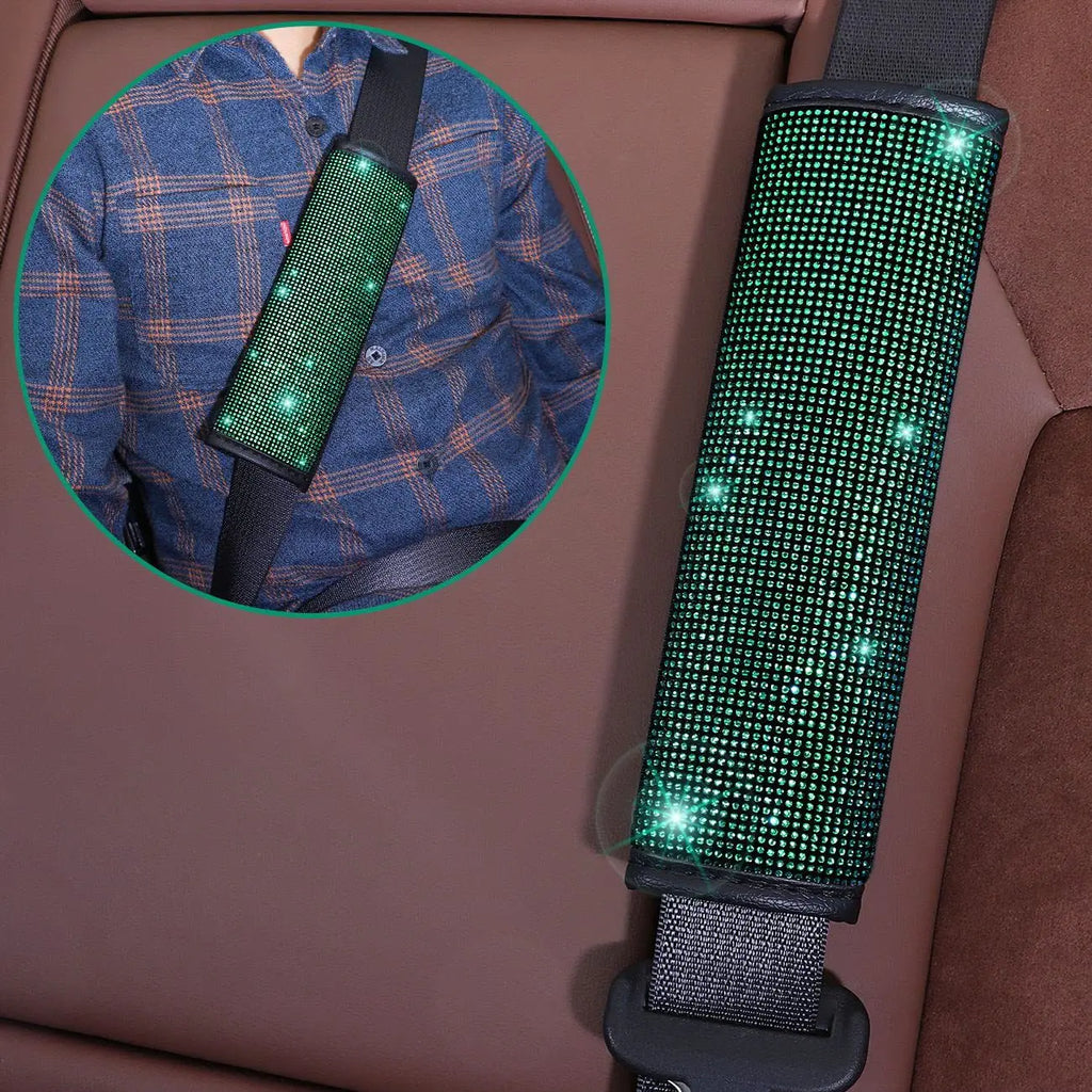 38cm Bling Car Accessories Set For Women Rhinestones Steering Wheel Cover Safety Belt Covers Gear Shift Cover Diamond Cup Pads