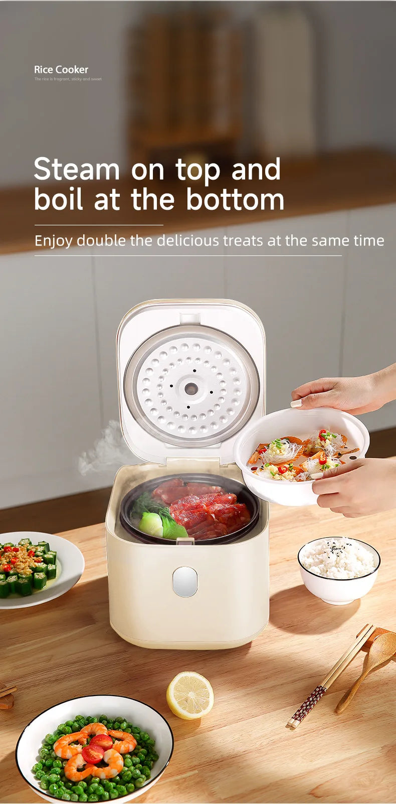 2.5L Mini Electric Rice Cooker UK Plug Non-Stick Golden Inner Pot Multifunctional Porridge Cake Soup Cooking Pot With Complete A