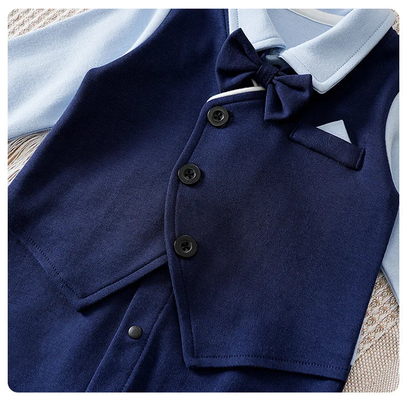 0-18 Baby Bodysuit Gentleman Style Handsome Formal Cotton Comfortable Soft Boys And Girls Summer Short Sleeved Newborn Clothes