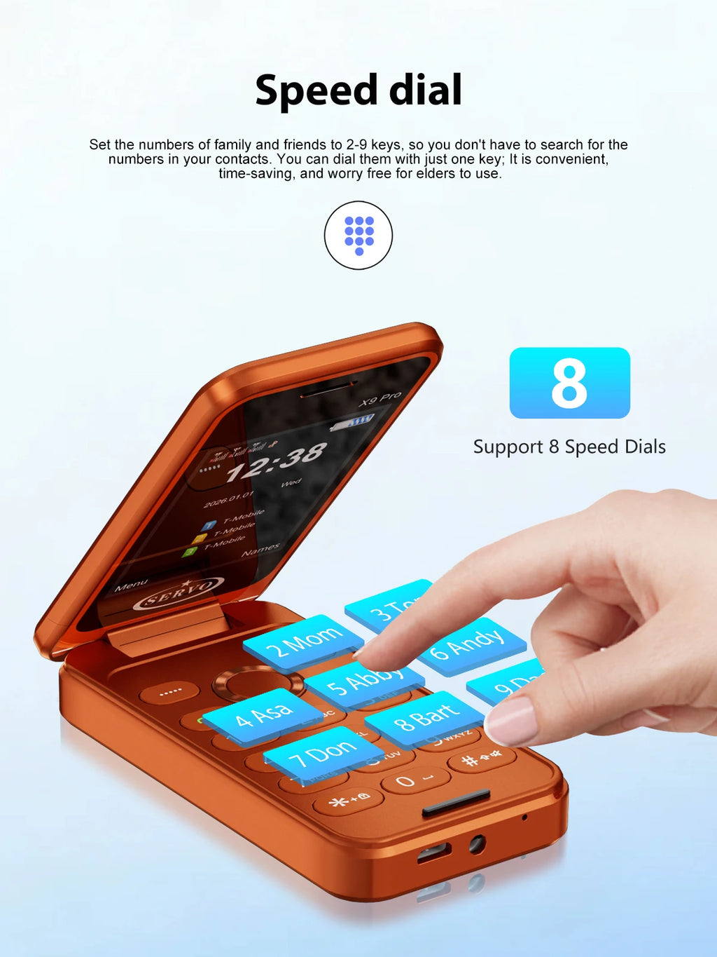 SERVO X9 PRO Mini Foldable Mobile Phone Triple SIM Magic Voice Speed Dial FM Radio 3.5mm Headphone Jack 2.4" Feature Cellphone