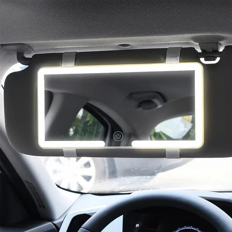 Car Interior Mirrors Sun Visor Plate LED HD Makeup Mirror for Girls Women Rechargeable Fill Light Universal Thin Vanity Mirror