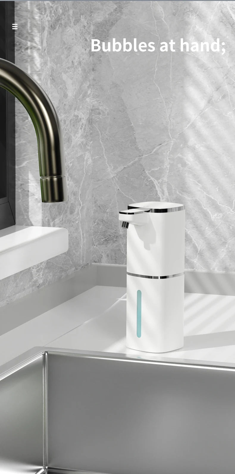 400ML Large Capacity Light Display 4-Levels Adjustable Foam/Liquid Modes Touchless Electric Automatic Smart Sense Soap Dispenser