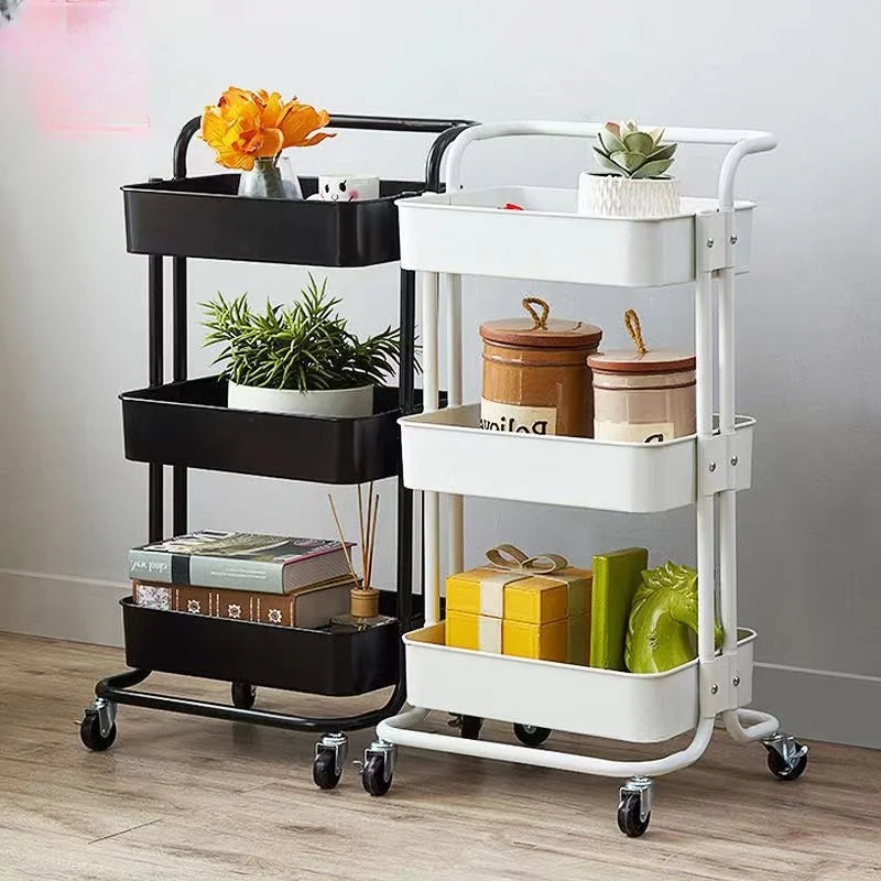 Slim Roll Basket Office Bathroom Use Food Storage Tier 3 Layer Rotating Utility Trolley Islands Mobile Kitchen Cart with Wheels