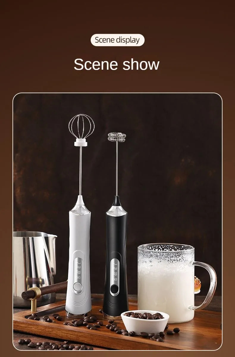1 Electric Milk Frother, Dual Stick Rechargeable 3-Speed Handheld Egg Beater, Coffee Frother, Cream Blender, Travel Blender