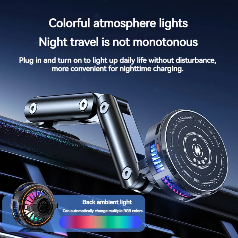 Universal Metal Car Magnetic Semiconductor Cooling Phone Holder RGB Light 3 Level Adjustable for iPhone 16 15 14 13 12 Samsung