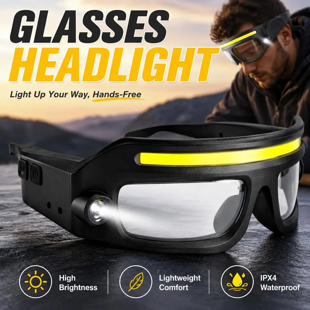 Multifunctional Touch Control Headlamp Portable Glasses Warning Light Head Torch for Night Fishing Outdoor Camping