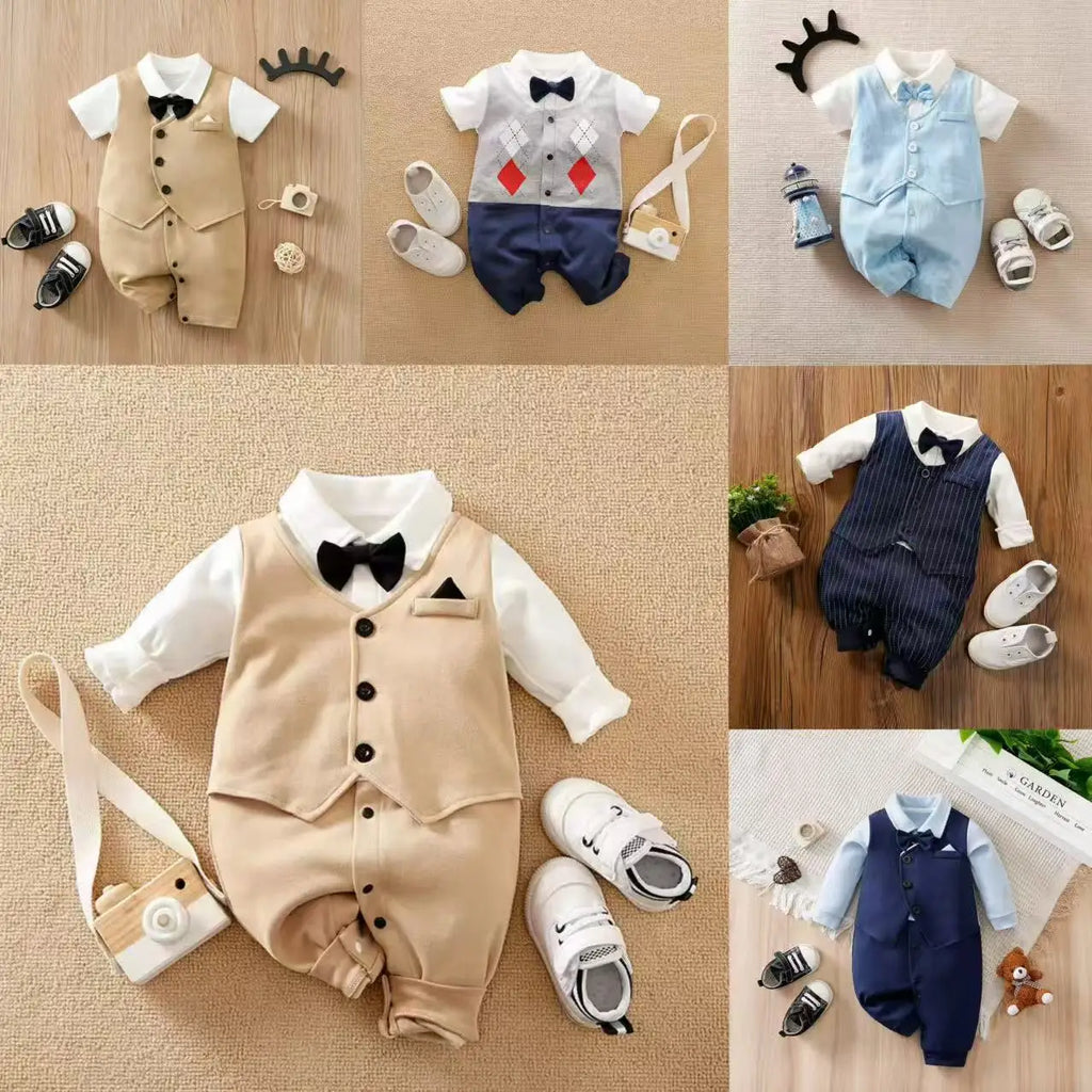 0-18 Baby Bodysuit Gentleman Style Handsome Formal Cotton Comfortable Soft Boys And Girls Summer Short Sleeved Newborn Clothes