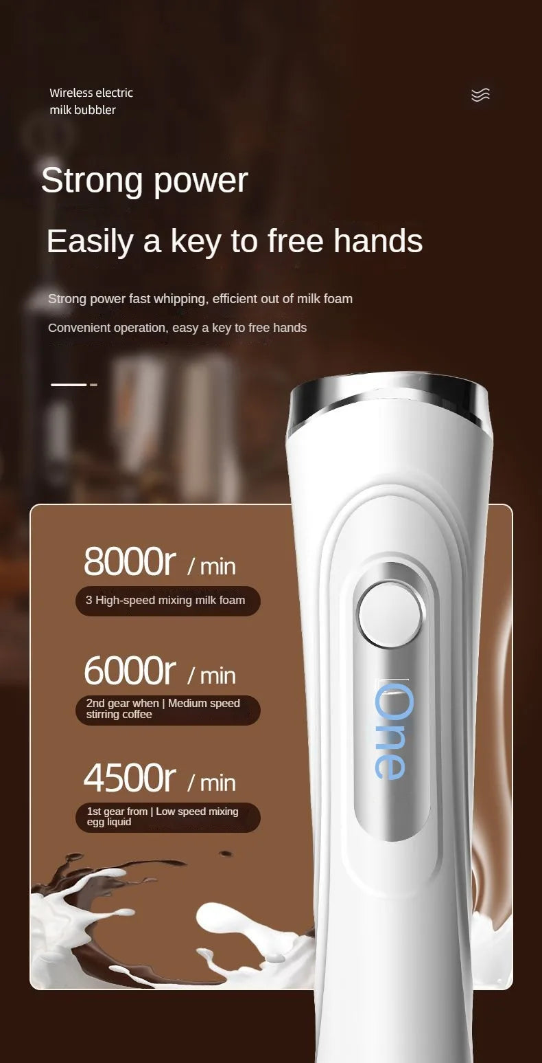1 Electric Milk Frother, Dual Stick Rechargeable 3-Speed Handheld Egg Beater, Coffee Frother, Cream Blender, Travel Blender