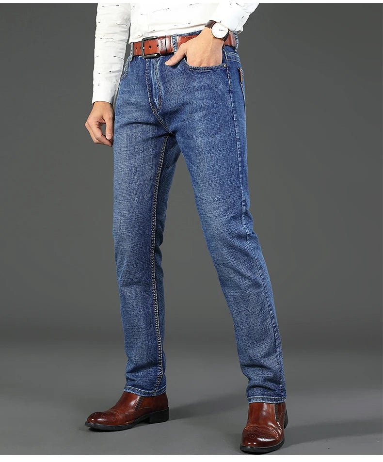 2026  Straight Regular Blue Slim Fit  Stretch Denim Trousers Spring Autumn Men Classic Jeans Business Fashion Men's Smart Jeans