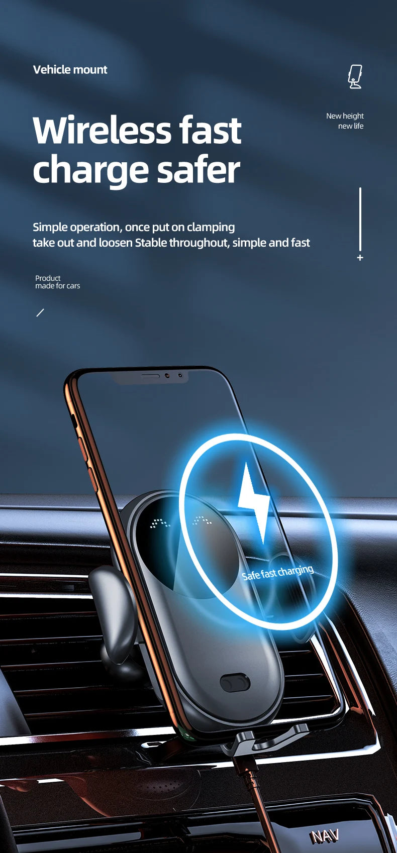 Wireless Charger Car Mount for Air Vent Mount Car Phone Holder Rotating Intelligent Infrared Fast Wireless Charging Charger