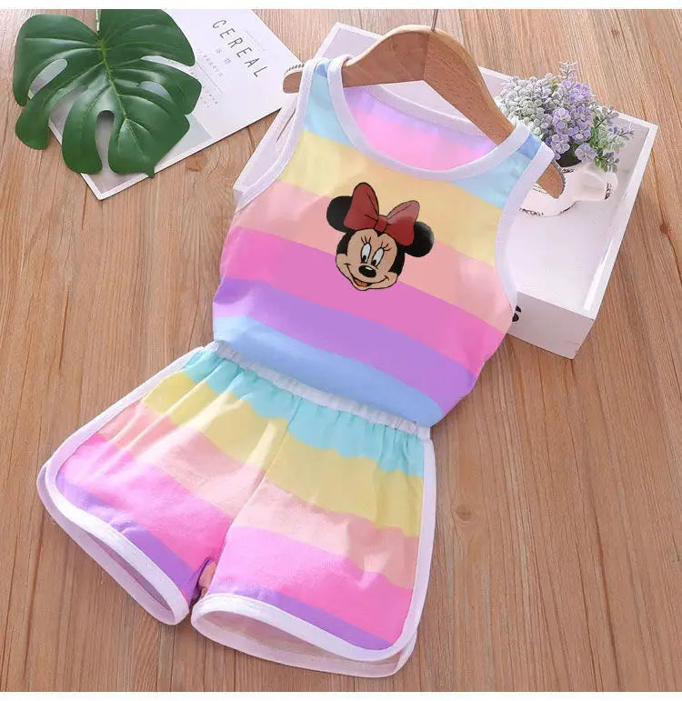 2026 Summer Baby Kids Clothes Sets Cut Striped Cartoon Printed Girls and Boys Vest and Shorts 2 Pieces Sets Children's Outfits