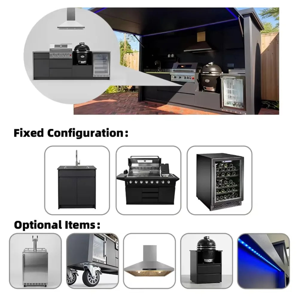 Custom 304 Stainless Steel Villa Outdoor Kitchen Shelter, BBQ Grill for Garden Backyard Outdoor Cooking