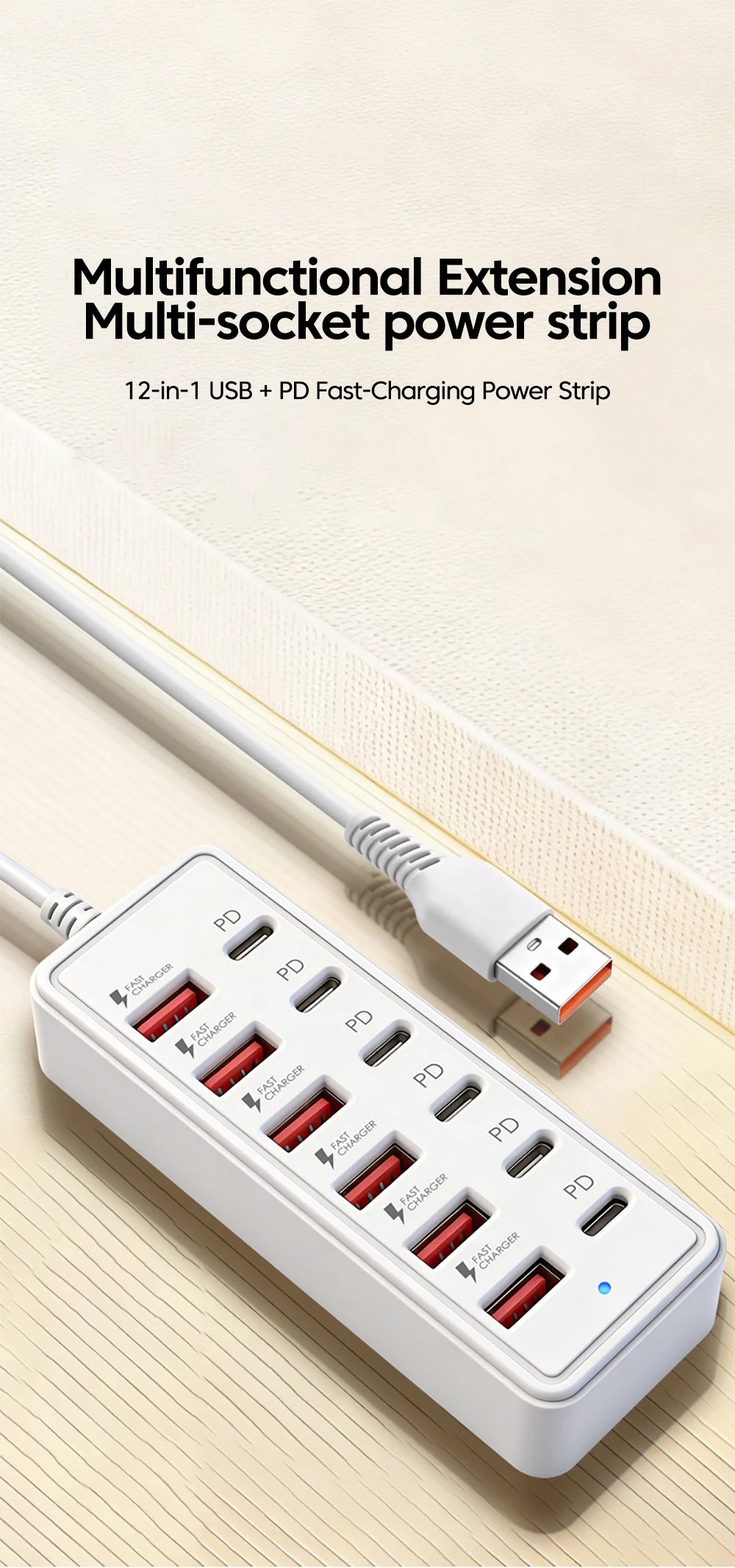 Cargador Multipuerto 12 en 1 - 6 USB-A y 6 USB-C Carga Rápida