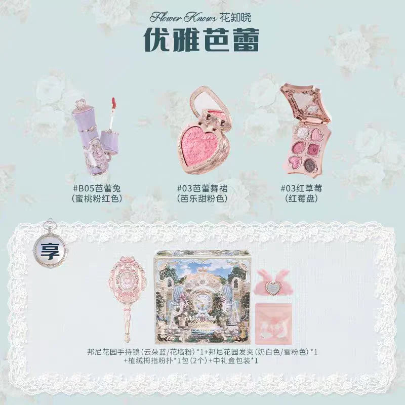 Flower knows Bunny Garden Collection Lip Cream Blush Air Cushion CC Cream Liquid Foundation Eye Shadows Palette Makeup Set