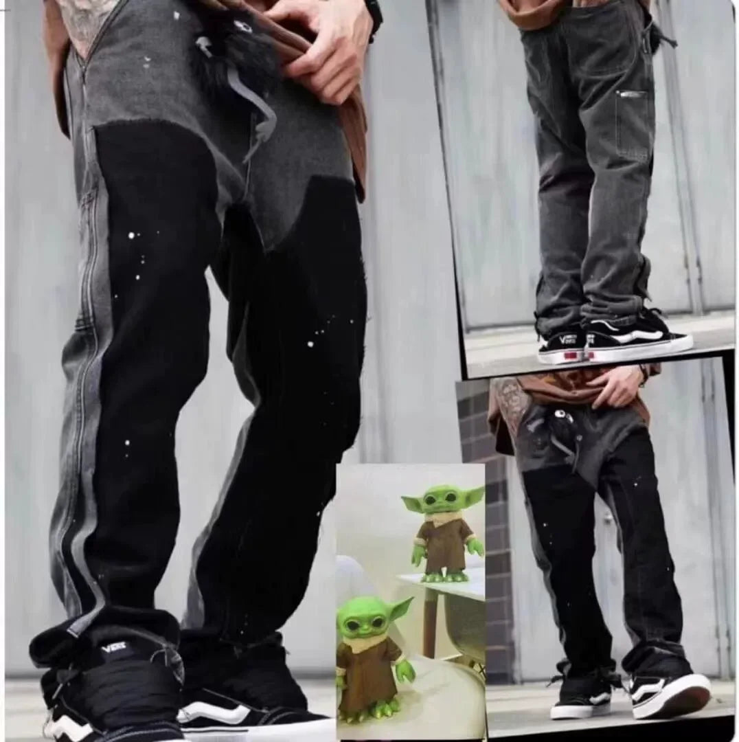 2025 Vintage Men's Jeans Distressed Vibe Bell Bottoms Clean Fit Woodworking Workwear Denim Pants for Outdoor Trade
