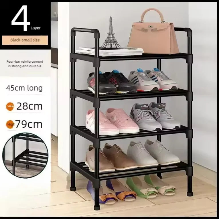Multi-Tier Metal Shoe Rack Stackable Organizer Freestanding Black Space Saving Storage for Closet Bedroom Indoor Outdoor Use