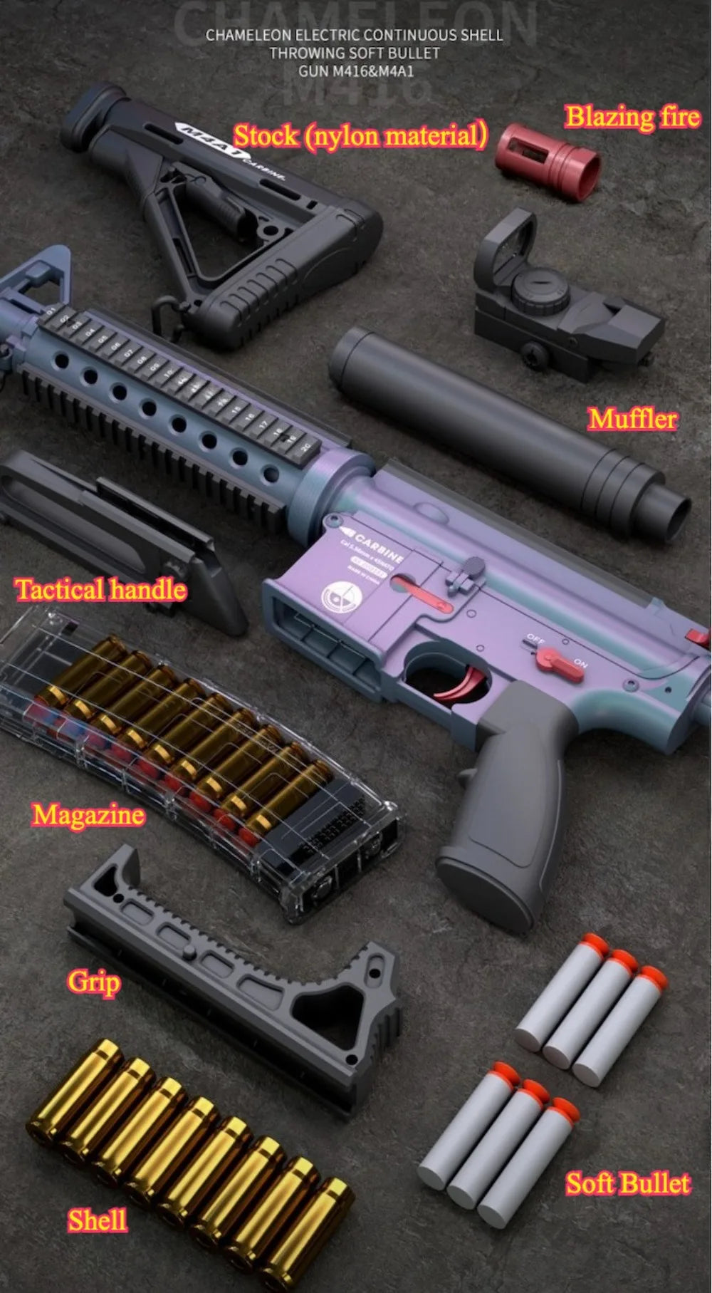Full Automatic Continuous Firing M416 Soft Bullet Gun Shell Eject Assault Rifle Model Ideal Gift for Boys Outdoor Shooting Fun
