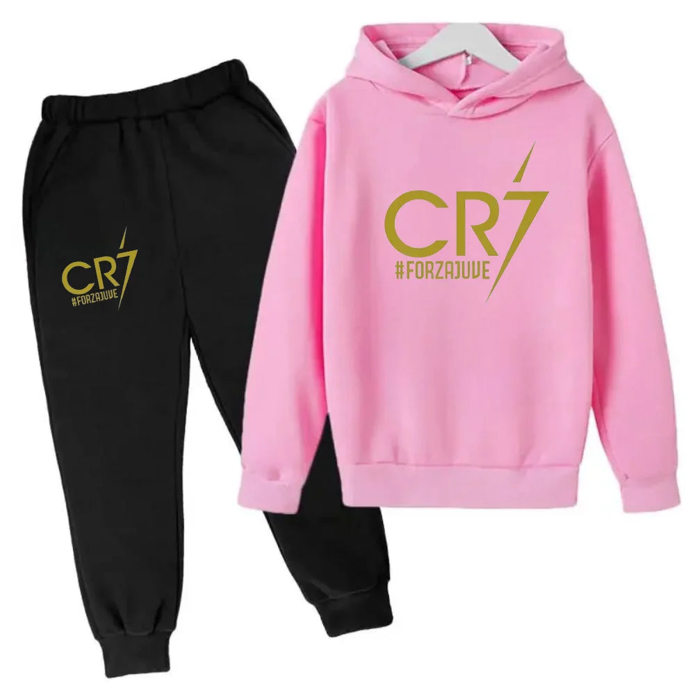 Ronaldo CR7 Print Football Idol Clothing Children Hoodie 2pcs Set Pants Suit Kids Boys Tracksuit Girls Clothing Sport Tracksuits
