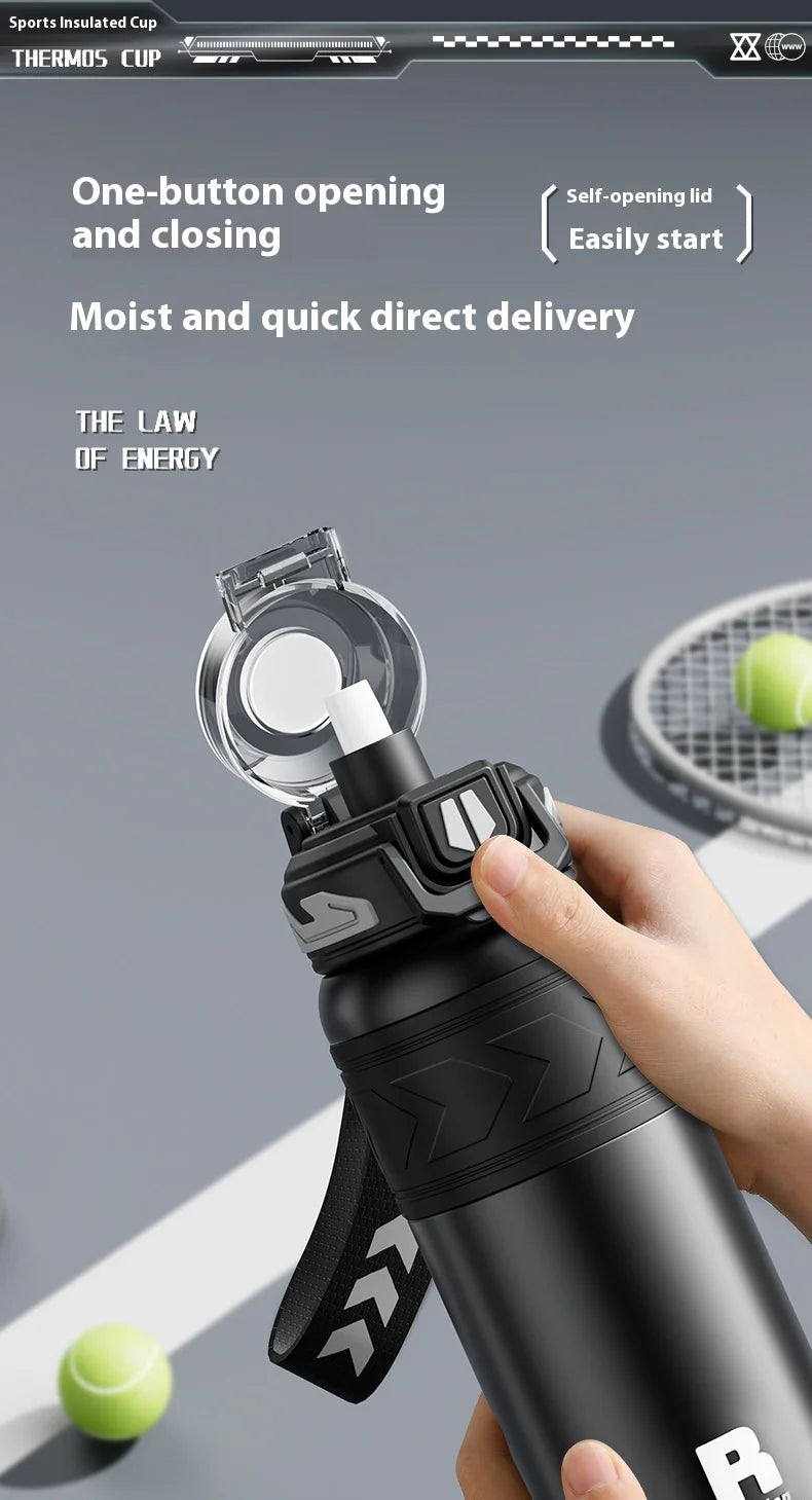 Young and Energetic Sports Straw Water Bottle  Stainless Steel Large-capacity Car Cup Student Outdoor Sports Portable Water Cup