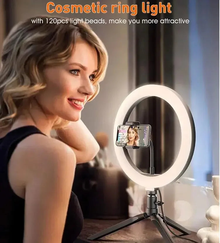 10" LED Selfie Ring Light Home Stuido Lighting Dimmable Round Lamp Tripod Trepied Makeup Selfie Ring Lamp Phone LIGHT FOR VIDEO