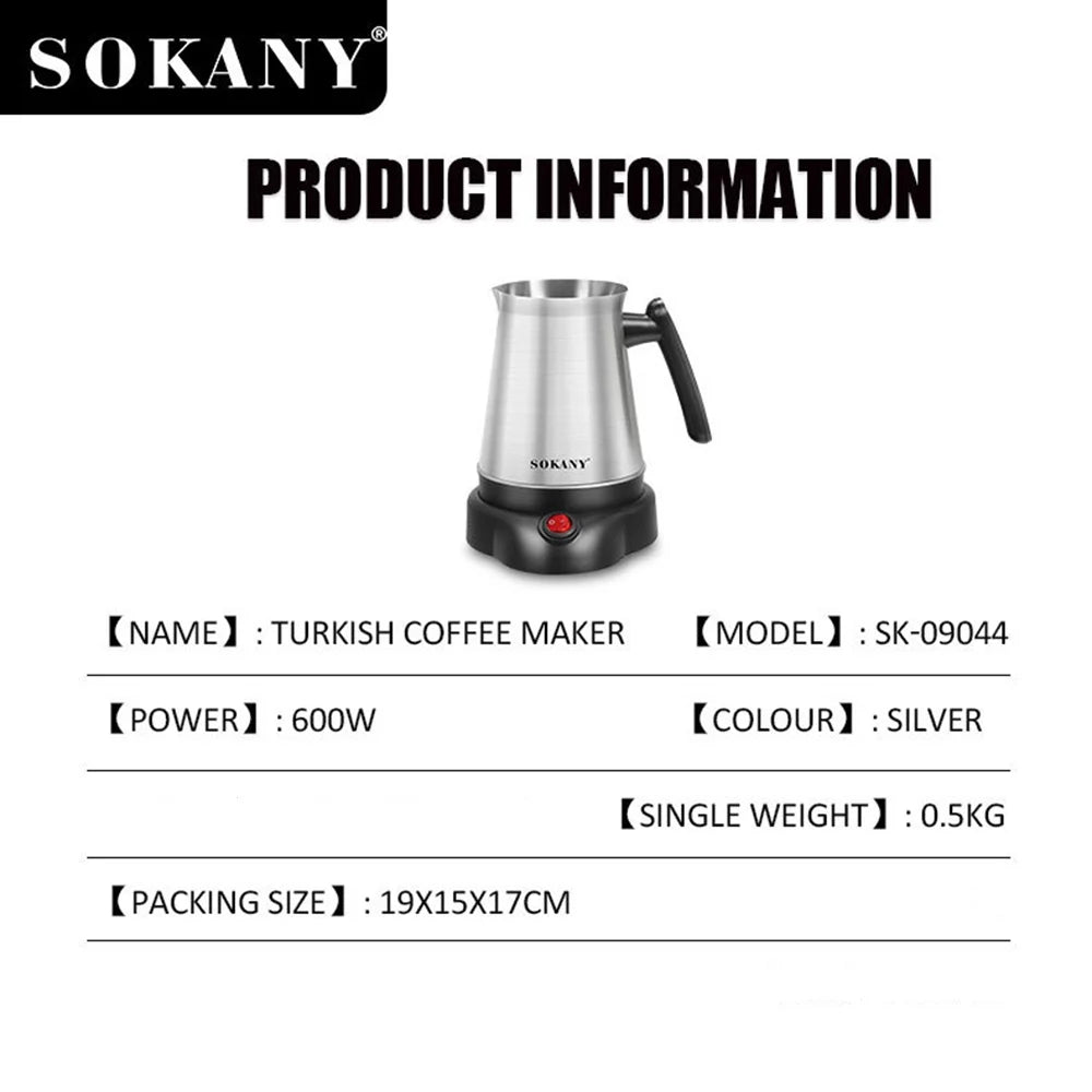 Turkish Greek Coffee Moka Tea Pot Maker Machine 800ML Portable Electric Kettle 6 Cups Stainless Steel Boiling Water 220V EU 전기포트