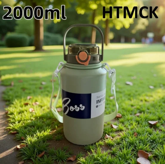 2L 316 Stainless Steel Insulated Water Jug, Portable Vacuum Thermos with Straw & Handle, Outdoor Travel Sports Bottle