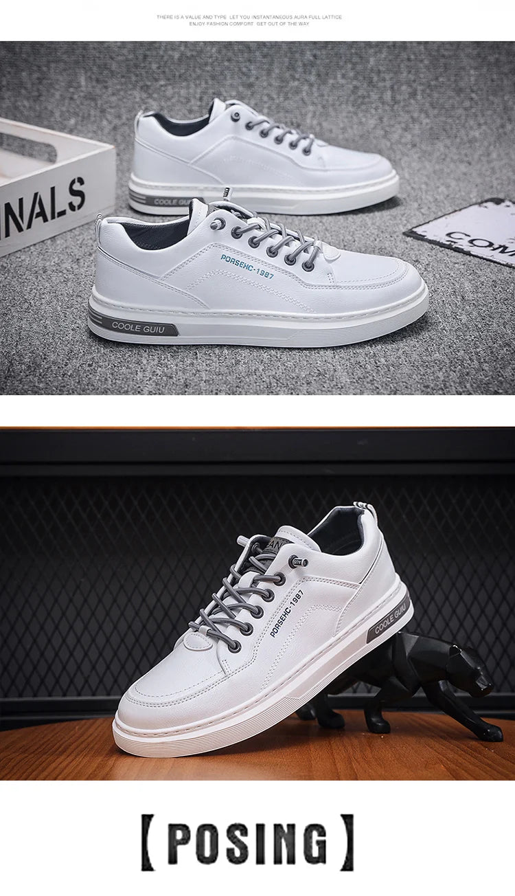 Men's Leather Shoes Casual Comfort Cricket Shoes Fashion Sneakers For Men Lightweight Driving Shoes