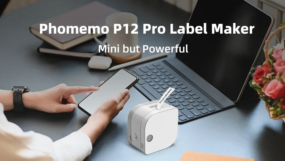 Phomemo P12 Pro - Etiquetadora Bluetooth Recargable con Cinta de Satén 12mm