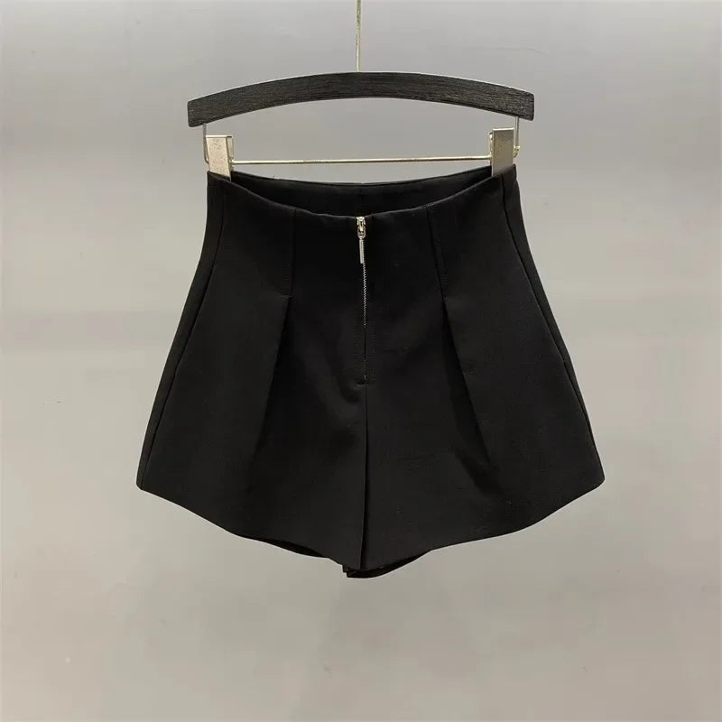 Women's High Waisted Zipper Denim Shorts Summer Loose Wide Leg A-line Shorts Pear Body Shape Tummy Control Casual Officewear Hot