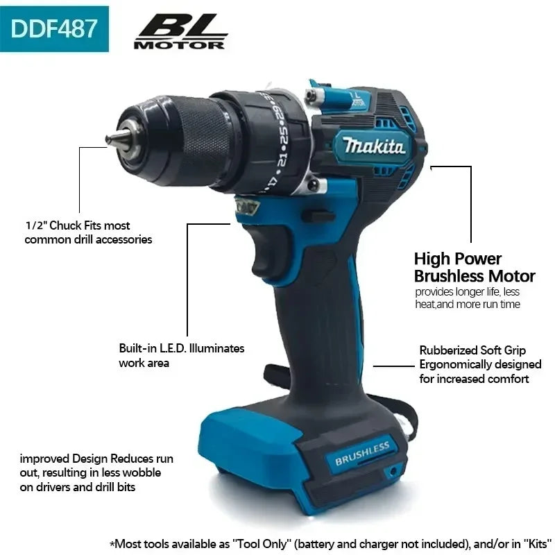 Makita 18V LXT® Lithium-Ion DDF487 13mm Compact Brushless Cordless 1/2" Hammer Driver-Drill High Torque Electric Screwdriver