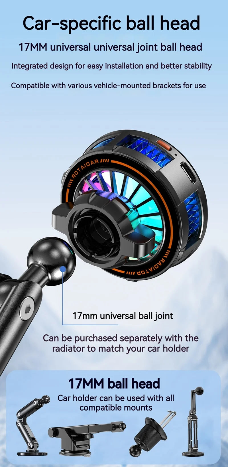 Universal Metal Car Magnetic Semiconductor Cooling Phone Holder RGB Light 3 Level Adjustable for iPhone 16 15 14 13 12 Samsung