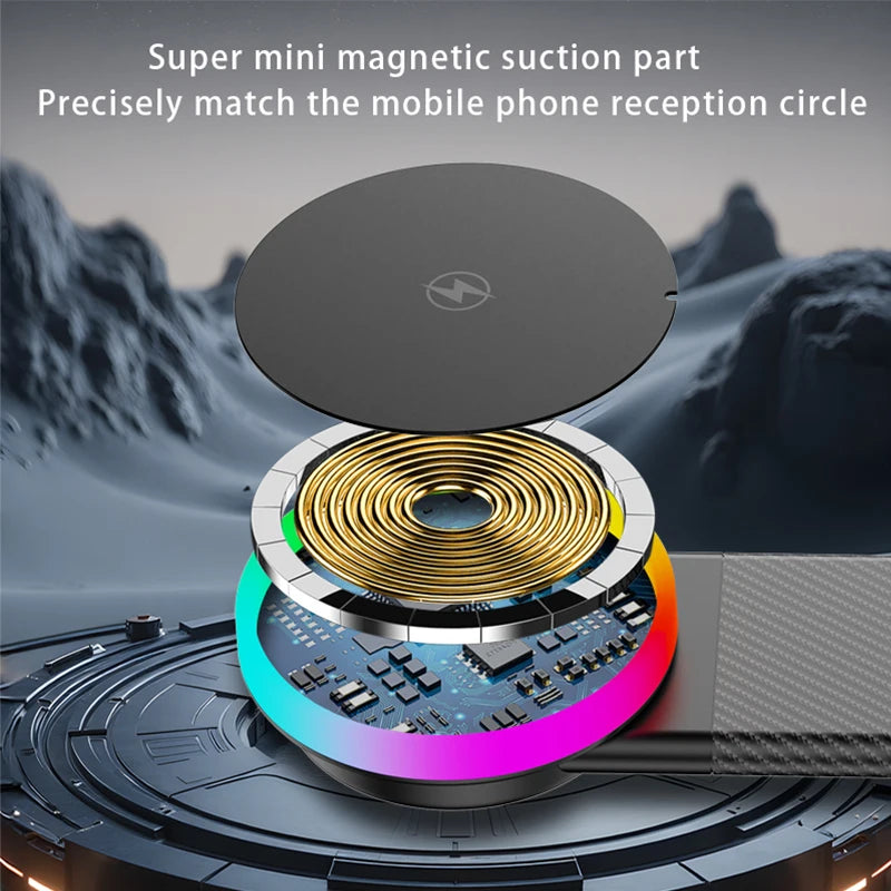 15W Qi2 Magnetic Car Phone Holder Wireless Charger for iPhone 16 17 Pro Max for Magsafe Car Charging Charger LED Light