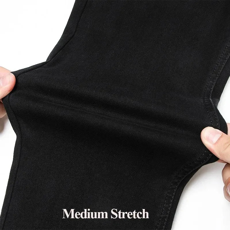 2026 Summer Spring New Men's Pure Black Slim Jeans Elastic Straight Pants BusinessLeisure Korean Vintage Denim Pants Male