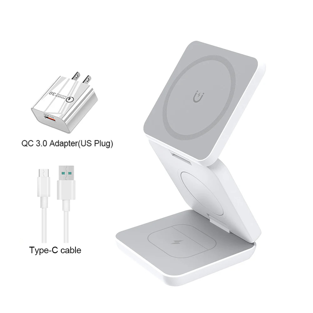 3 in 1 Magnetic Wireless Charger for iPhone Foldable Fast Wireless Charging Station for iPhone 16 15 14 13 12 Charger Stand