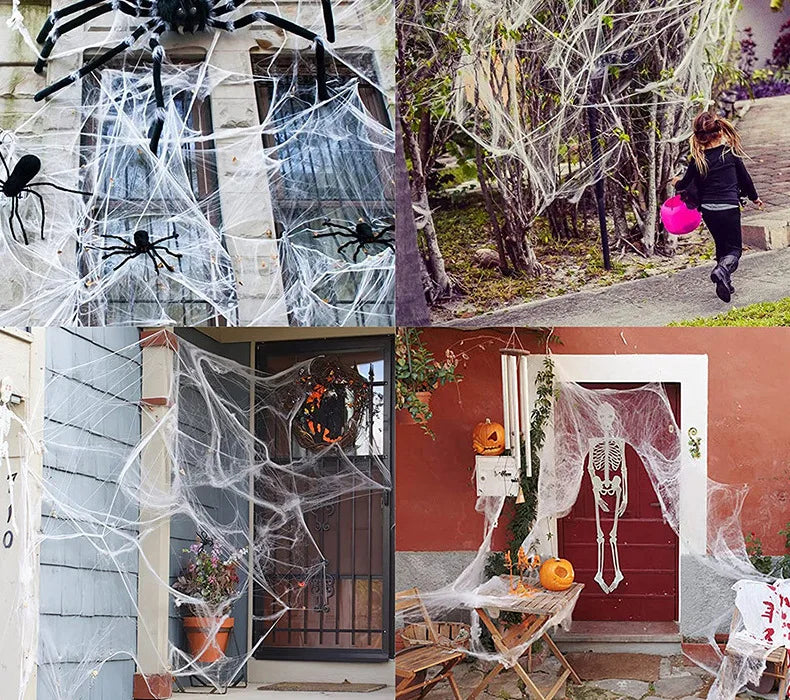 Halloween Decoration White Spider Web Artificial Stretchy Cobweb for Halloween Scary Home Party Scene Props Haunted House Decor
