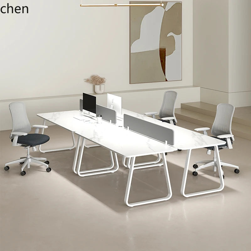 CZ Rock Slab Office Desk and Chair Set for Staff, Simple Modern Face-to-Face Double Seat Partition Screen Employee Desk