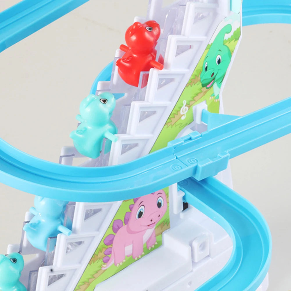 Assembly Design Animals Stair Climbing Toy Electric Track Slide Toys Early Education Electric Dinosaur Stair Toy for Boys Girls