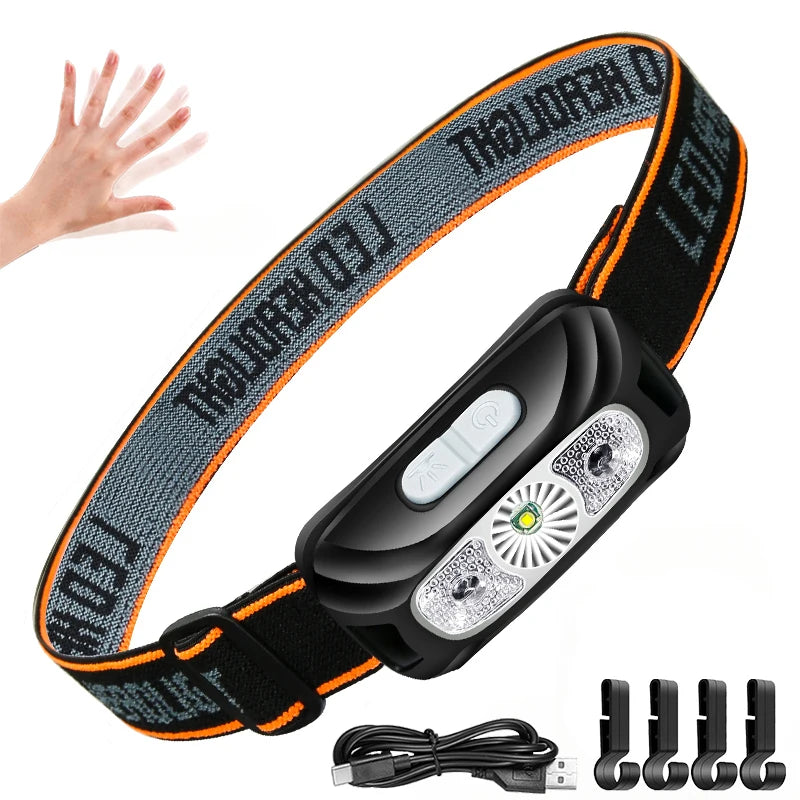 Mini Rechargeable Powerful Sensor Headlamp Fishing Camping USB Head Flashlight COB LED Head Light Torch Headlights Front Lantern