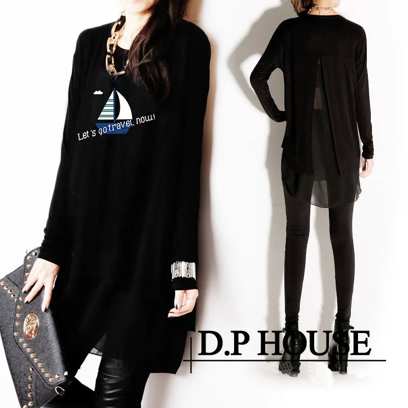 New Spring Autumn and Summer Long Sleeve Fashion Chiffon Plus Size XXXL Loose Irregular Women's Clothings  Female Blouses