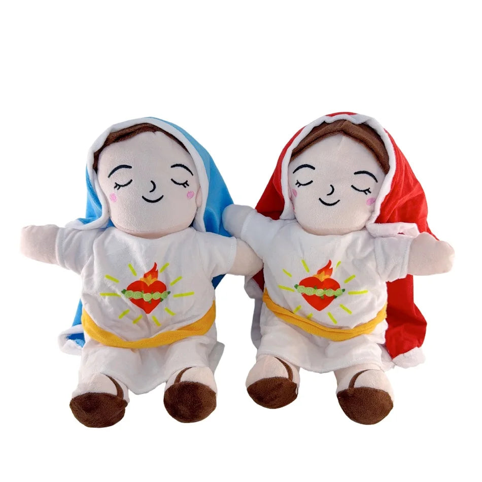Maria and Jesus Baby Sleeping Companion Sound Soothing Musical Plush Toys With Air Bag And Light Doll Breathing Kawaii Toy Gifts